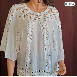 Chico's Cream Crochet Blouse